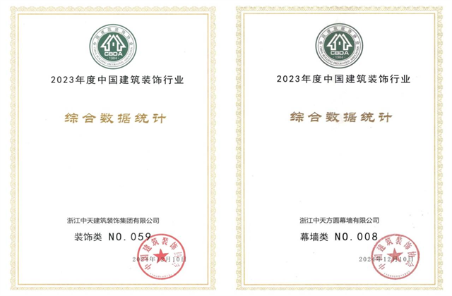 东升国际装饰集团位列2023年度中国建筑装饰企业百强59位、幕墙百强第8位